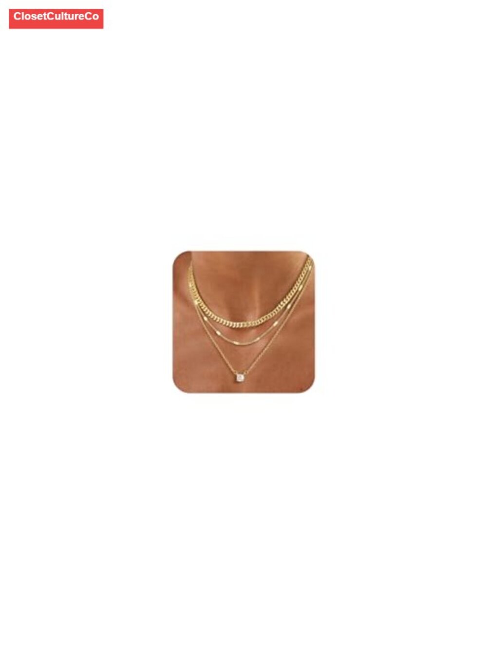 14K Gold Plated Layered Necklace Set 3 Piece Dainty Pendant CZ Stackable Women